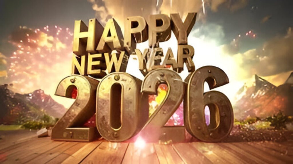 New Year 2026 wishes shared with sacred mantras and verses for peace, prosperity, longevity, and success.