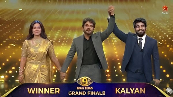 Bigg Boss Telugu 9 winner Kalyan Padala celebrates his victory moment on the grand finale stage.