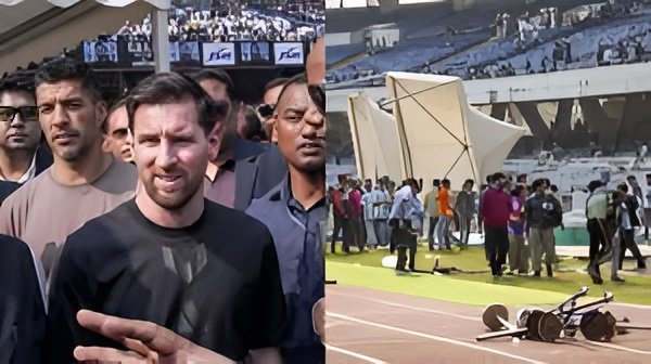Lionel Messi at Salt Lake Stadium during his India tour, which is now under investigation over security lapses and financial details.
