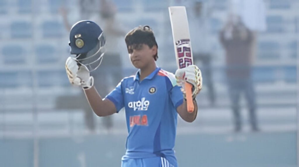 Young batting prodigy Vaibhav Suryavanshi during a domestic match, as experts urge exposure to higher-level cricket.