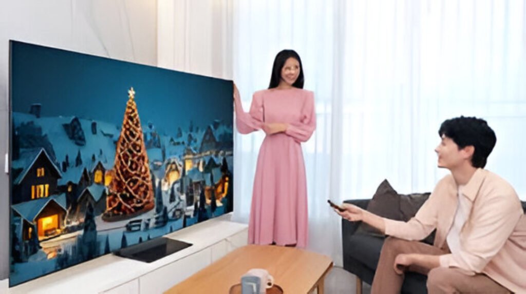 Samsung AI TV displaying Google Photos memories on the big screen, bringing family photos and moments to life.