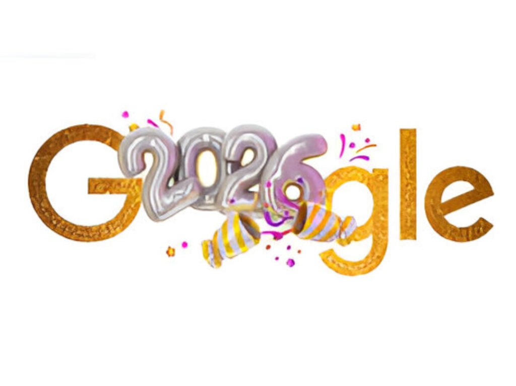 Google’s New Year’s Eve 2025 Doodle animates the countdown from 2025 to 2026 with festive decorations and confetti.