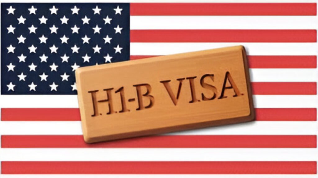 US flags and visa documents symbolising stricter H-1B rules and fresh warnings for Indian immigrants.