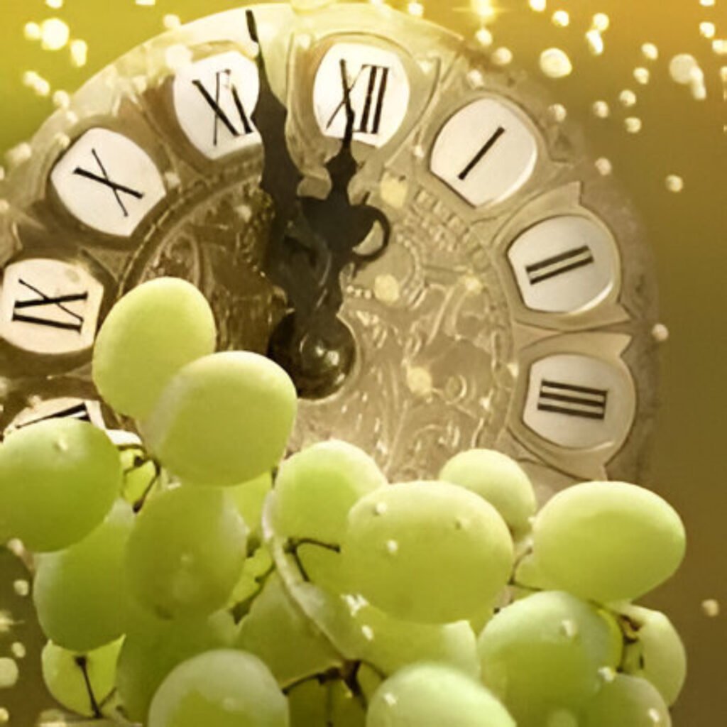 Spanish tradition: 12 grapes eaten at midnight to welcome the New Year with luck and prosperity.