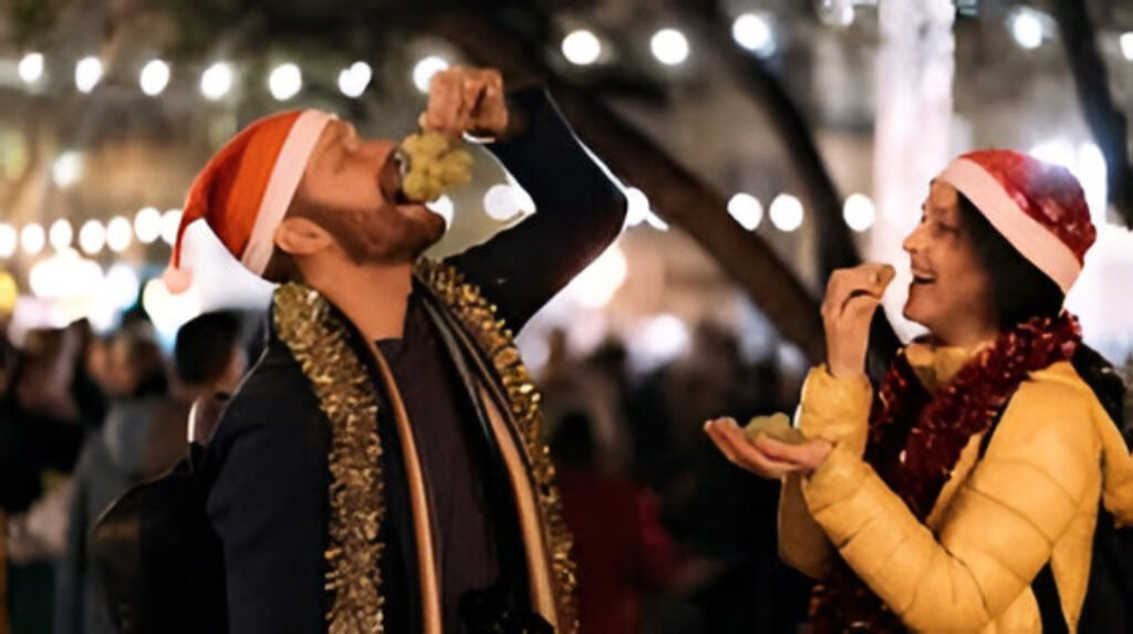 The Spanish custom of eating 12 grapes at midnight symbolizes luck and prosperity for the year ahead.