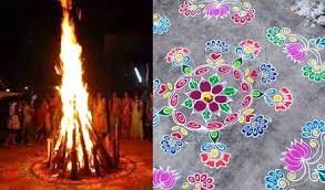 Families celebrating Bhogi 2025 with bonfires, rangolis, and traditional sweets in South India.