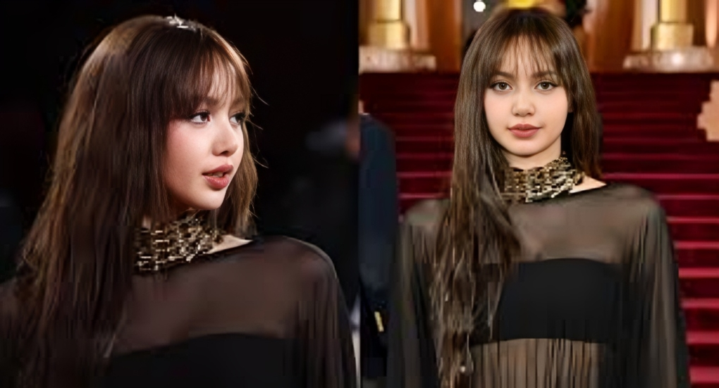 Lisa of BLACKPINK stuns in a sheer black Jacquemus gown at the Golden Globes 2026, highlighting the night’s shift toward dark, dramatic glamour.