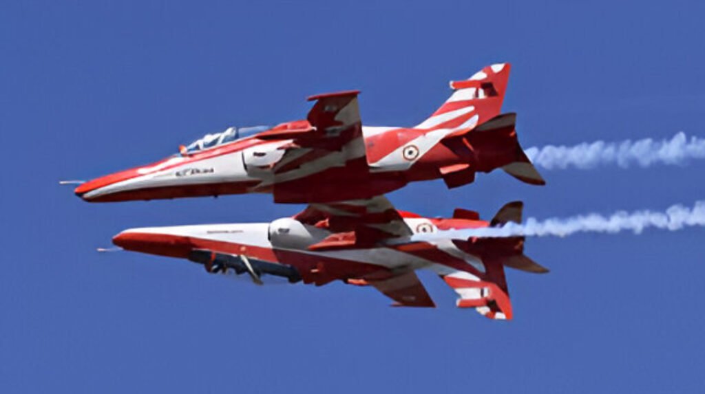 Surya Kiran aerobatic team performs at Wings India 2026, the biggest civil aviation show in Asia, at Begumpet Airport, Hyderabad.