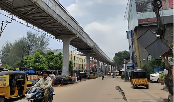 Hyderabad’s Mehdipatnam skywalk nearing completion, with glass-and-steel design and LED lighting.