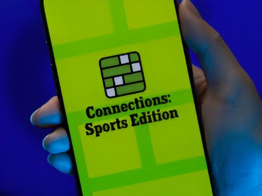 A smartphone displays the New York Times Connections Sports Edition game with today’s puzzle categories.