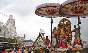 Lord Malayappa Swamy on the Suryaprabha Vahana during Ratha Sapthami procession at Tirumala.