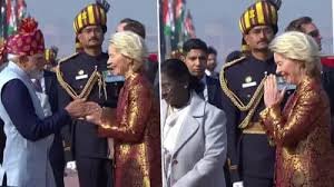 Prime Minister Narendra Modi and European Commission President Ursula von der Leyen in traditional, India-inspired attire at Republic Day 2026 celebrations.
