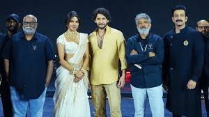 Cast and crew of Varanasi pose during promotional event; Mahesh Babu, Priyanka Chopra Jonas, and Prithviraj Sukumaran lead the epic film.