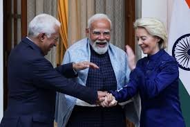 Prime Minister Narendra Modi meets European Commission President Ursula von der Leyen at Hyderabad House, New Delhi, during the EU-India trade deal signing.