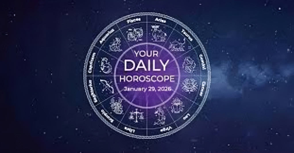 Daily horoscope illustration representing zodiac signs and cosmic energies for January 29, 2026.