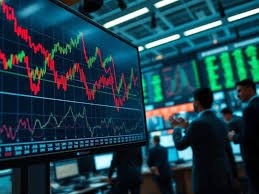 Stock traders monitor market movements as the Nifty rebounds amid high volatility and strong bank stock performance.