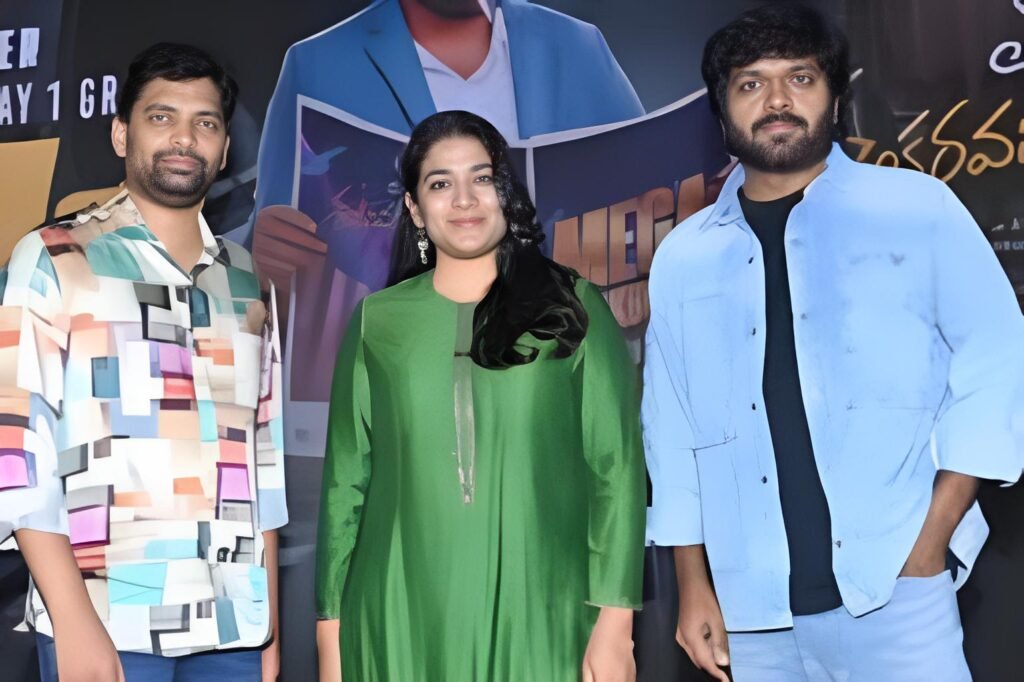 Anil Ravipudi with Megastar Chiranjeevi at the Mana Shankaravaraprasadgaru Mega Blockbuster Thank You Meet in Hyderabad.